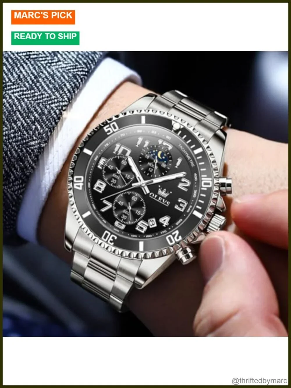 Stainless Steel Men's Watch Chronograph Analog Quartz Waterproof Business Date